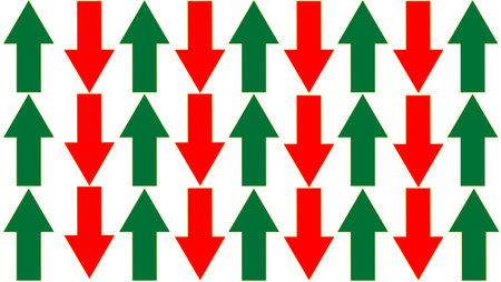 Pattern set green arrow up and red arrow down isolated white background for graphic design stock photo, object, business, signの写真素材
