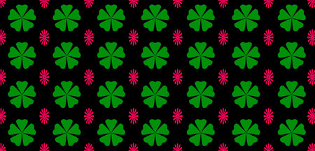 Top view a vibrant seamless pattern shamrock flowers isolated black texture background for artistic graphic design, wallpaper, illustration, light, card, st flowersの写真素材