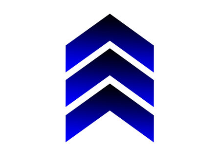 Closeup, Design three right arrow dark blue glyph icon isolated white background. forward functions in media applications. Advanced symbol space for illustration advertising, wallpaper, art print, vector, stock photoの写真素材