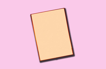 Top view blank pink paper note isolated pure magenta background for graphic design. copy space with textの写真素材