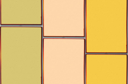 Top view blank pink yellow brown paper note isolated white background for graphic design. copy space with text,businessの写真素材