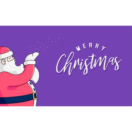 SANTA CLAUS BLOWING SNOW WITH MERRY CHRISTMAS TEXT.のイラスト素材