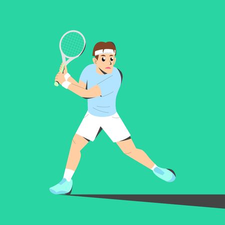 TENNIS PLAYER READY TO HIT THE BALL. SPORT ILLUSTRATION.のイラスト素材