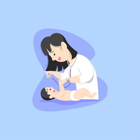 FEMALE DOCTOR CHECKING A BABY ILLUSTRATIONのイラスト素材