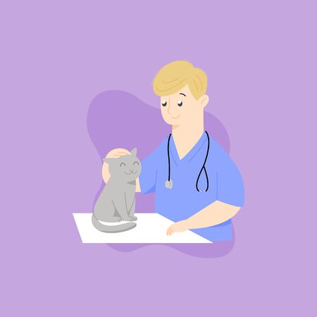 MALE VETERINARIAN CHECKING A CAT ILLUSTRATIONのイラスト素材