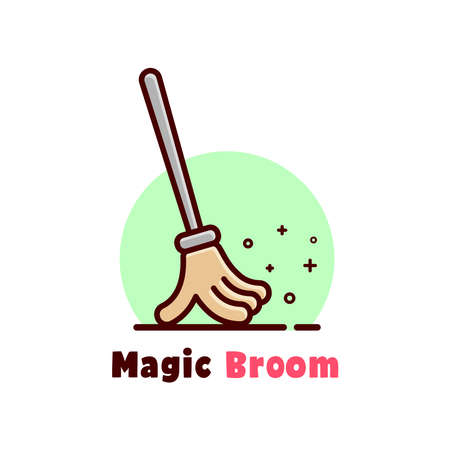 MAGIC BROOM WITH HAND SHAPE CARTOON LOGOのイラスト素材