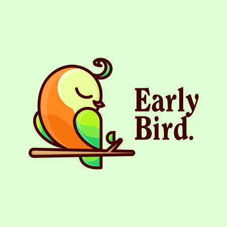CUTE LITTLE BIRD SLEEPING ON BRANCH CARTOON LOGOのイラスト素材