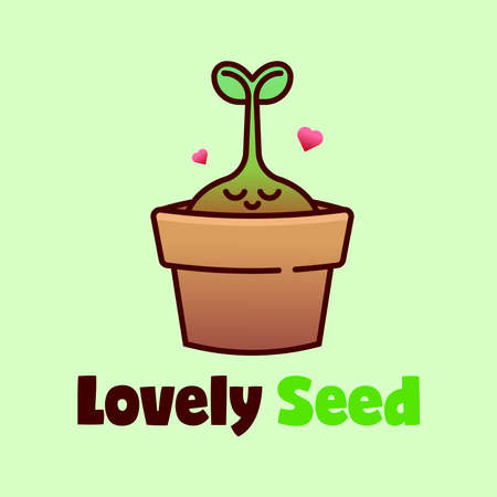 CUTE SEED PLANT GROWING IN THE POTTERY CARTOON LOGOのイラスト素材