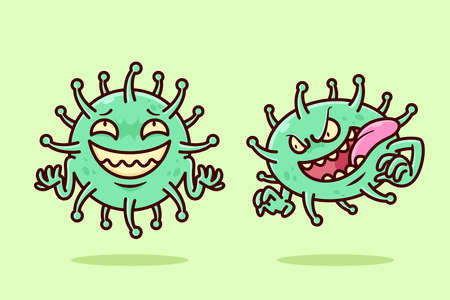 SCARY GREEN VIRUS SMILING CARTOON ILLUSTRATIONのイラスト素材