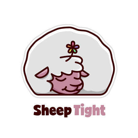 CUTE SHEEP SMILING WHILE SLEEPING CARTOON DESIGNのイラスト素材