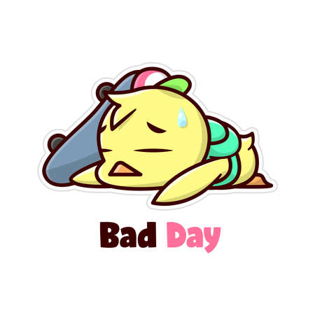 FUNNY LITTLE YELLOW CHICKEN FALLING DOWNのイラスト素材