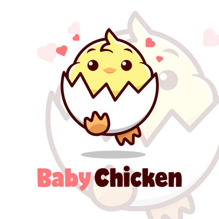 CUTE LITTLE BABY CHICKEN WITH EGG SHELLのイラスト素材