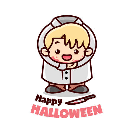 SCARY KIDS HALLOWEEN COSTUME CARTOON ILLUSTRATIONのイラスト素材