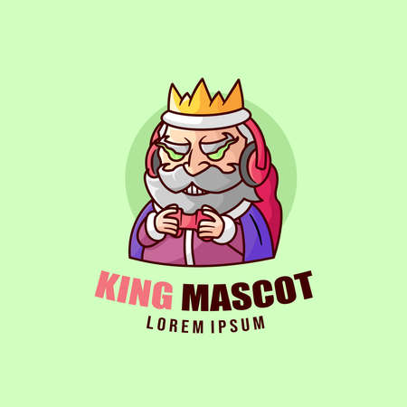 SMILING OLD KING PLAYING VIDEO GAME MASCOT LOGOのイラスト素材