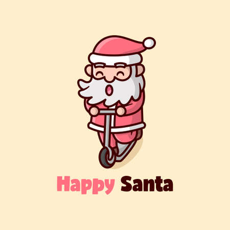 AN HAPPY FACE SANTA CLAUS RIDING A SCOOTERのイラスト素材