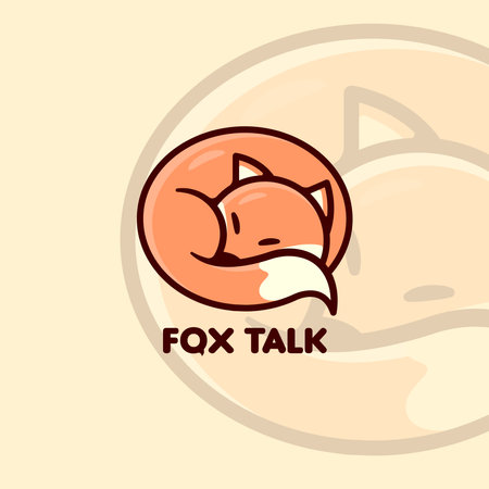 A SLEEPING FOX COMBINE WITH CONVERSATION BOX SHAPE LOGO DESIGNのイラスト素材