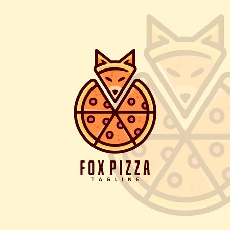 PIZZA LOGO WITH A FOX HEAD SHAPE CARTOON LOGO FOR CULINARY BUSINESSのイラスト素材