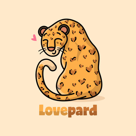 A SMILING FACE LEOPARD WITH HEART SHAPE BODY PATTERNのイラスト素材