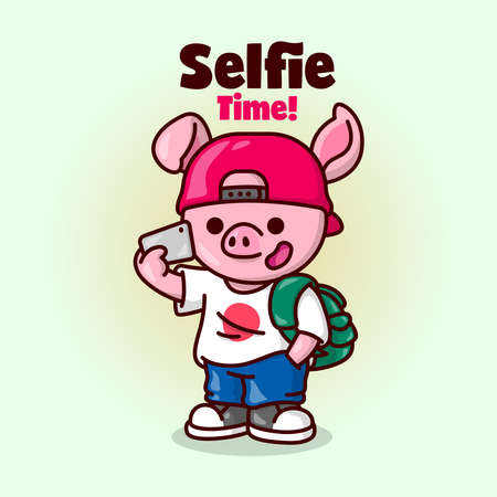 FASHIONABLE PIG ARE DOING SELFIE.のイラスト素材