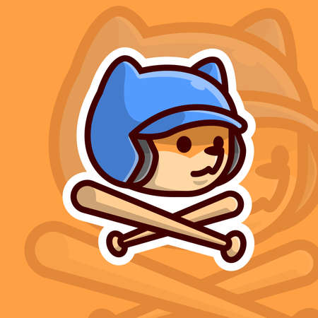 CUTE FOX WEARING BASEBALL HELMET CARTOON MASCOTのイラスト素材