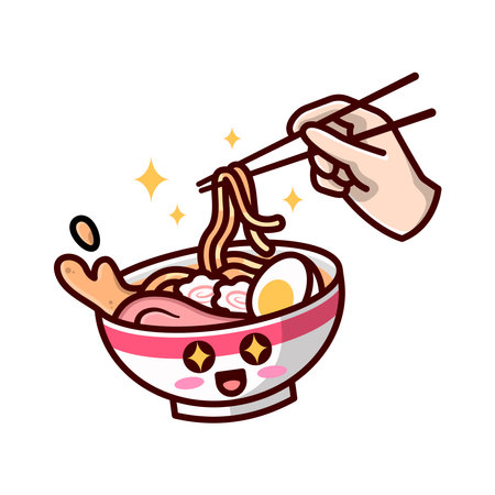 CUTE RAMEN NOODLE SMILING CARTOON ILLUSTRATION.のイラスト素材