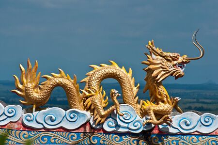 golden dragon decoration on roofの写真素材