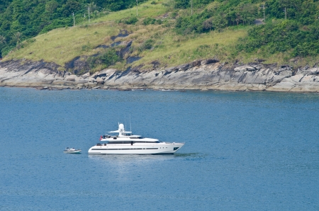 White luxury yacht in bay at Phuket province, Thailand のeditorial素材