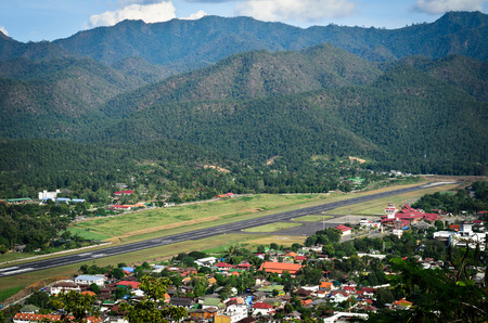 The Airport in mountian at Mae Hong Son, north of Thailandの写真素材