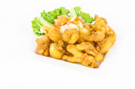 prawn fried ready to eat on white background の写真素材