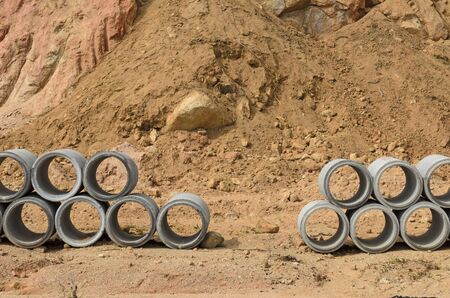 The concrete drainage pipes are in construction area