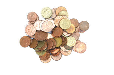 The thailand money coins are on white background