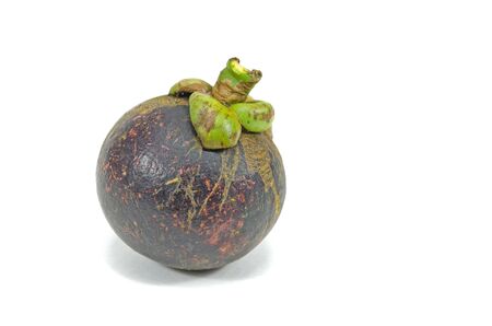 A mangosteen is on white background.の写真素材