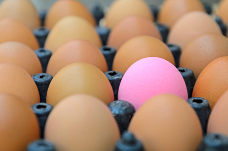 An pink egg is in the carton.の写真素材