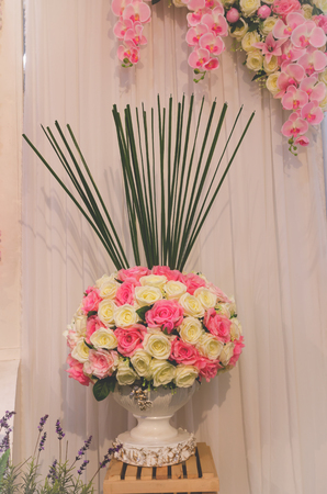 flower decoration for wedding ceremony with vintage toneの写真素材