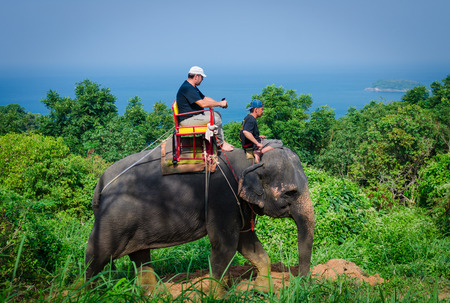 The tourist riding on an elephant behind  the sea background on November 05, 2017 at phuket, south of Thailandのeditorial素材