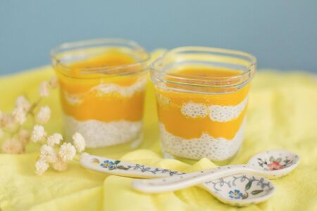 Chia seeds pudding with mango puree
