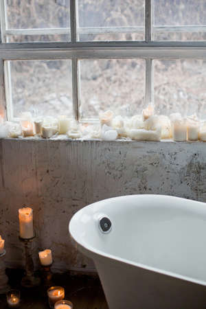 romantic bathroom in loft interiorの写真素材