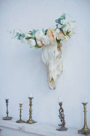 skull of a cow with flowersの写真素材