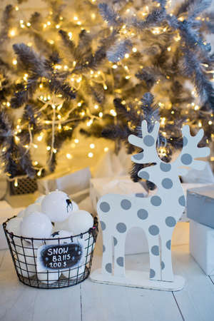 Christmas decorations with reindeer and snowballsの写真素材