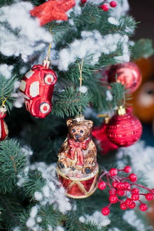 Christmas tree with red decorationsの写真素材