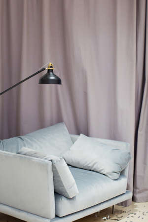 Cozy modern gray armchair and lamp. Reading chair, stylish interior designの写真素材
