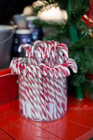 Christmas candy canes sweets at Christmas market