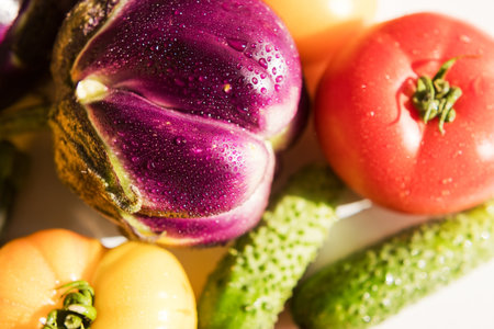 Fresh farm vegetables on a white background close upの写真素材