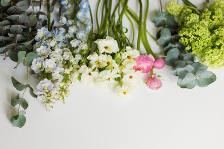 Flowers on a white background, making bouquetの写真素材