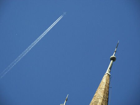 Plane and spireの写真素材