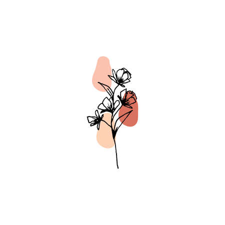 Floral sketch illustration with abstract shape compositions. Great for invitation, greeting card, packages, wrapping, premade logo, business card, stationery, etc.のイラスト素材