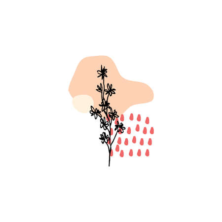 Floral sketch illustration with abstract shape compositions. Great for invitation, greeting card, packages, wrapping, premade logo, business card, stationery, etc.のイラスト素材