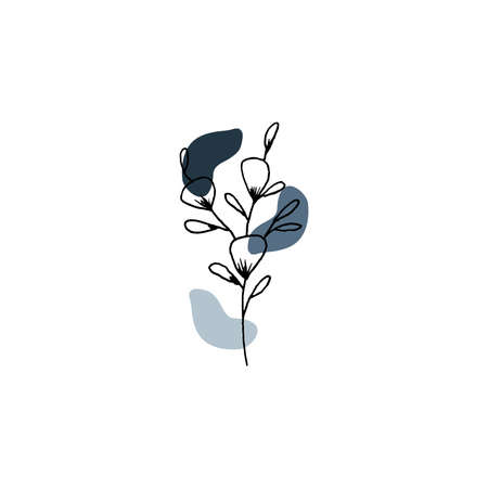 Floral sketch illustration with abstract shape compositions. Great for invitation, greeting card, packages, wrapping, premade logo, business card, stationery, etc.のイラスト素材