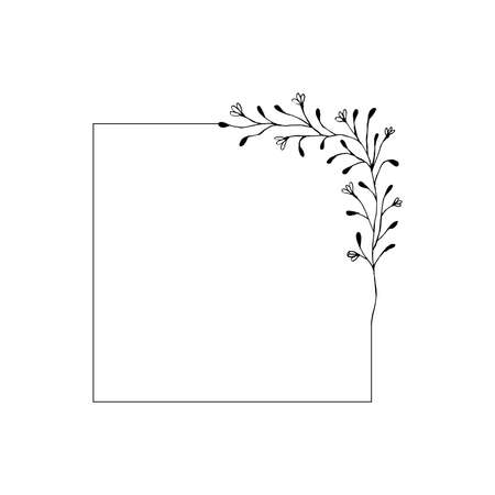 Square frame with floral decoration.Modern geometric template design for wedding invitation, greeting card, anniversary, logo element,etc.のイラスト素材