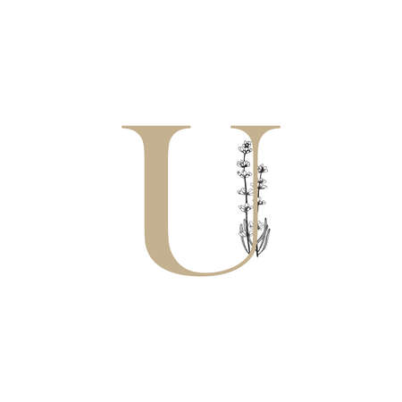 Logo letter with floral element. Minimalist initial letter logo design template for business branding identity.のイラスト素材